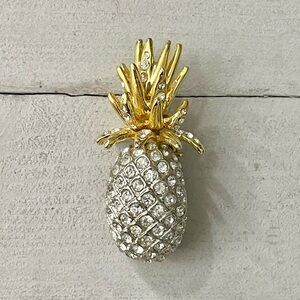 Gold Tone Crystal Pineapple Pin Brooch